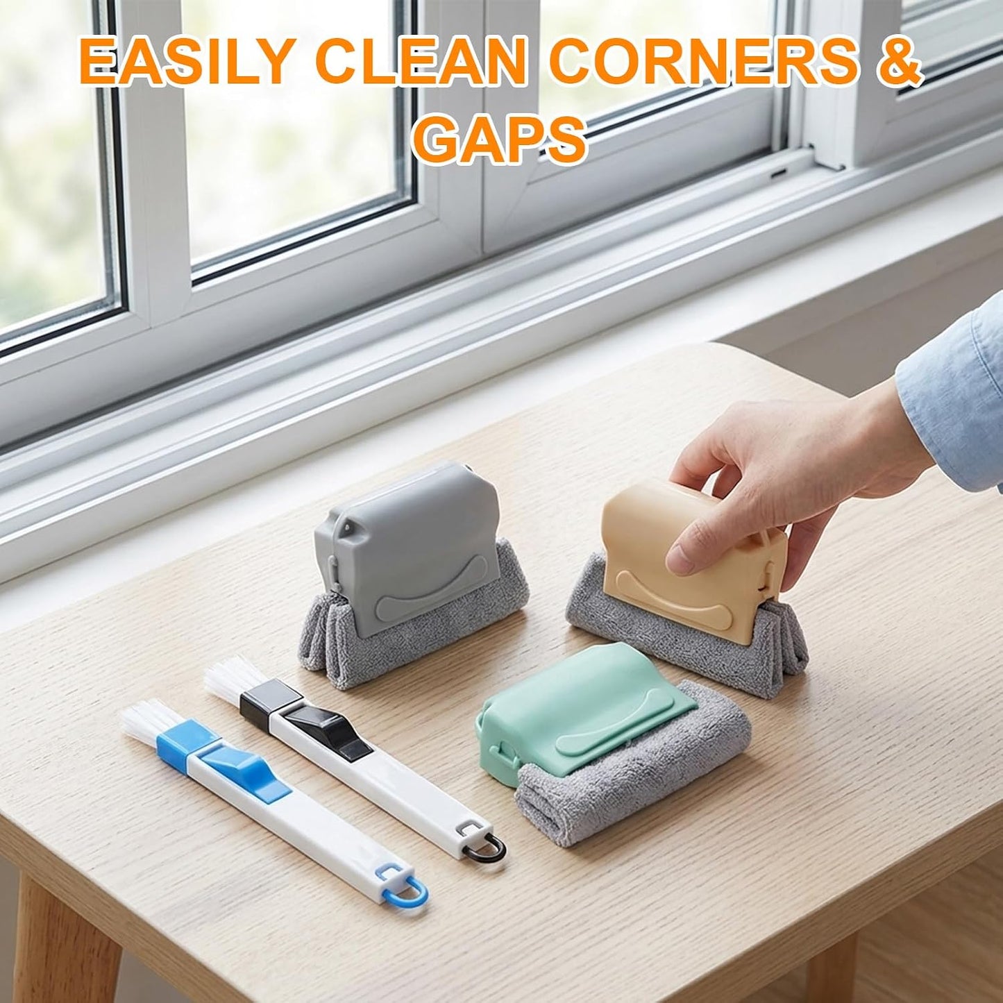 8-Piece Set with 3 Brushes and 2 Scrapers, Window Track Cleaner, Window Track Cleaning Tools for Window Sill Cleaning,Plastic Material Design for Home Maintenance