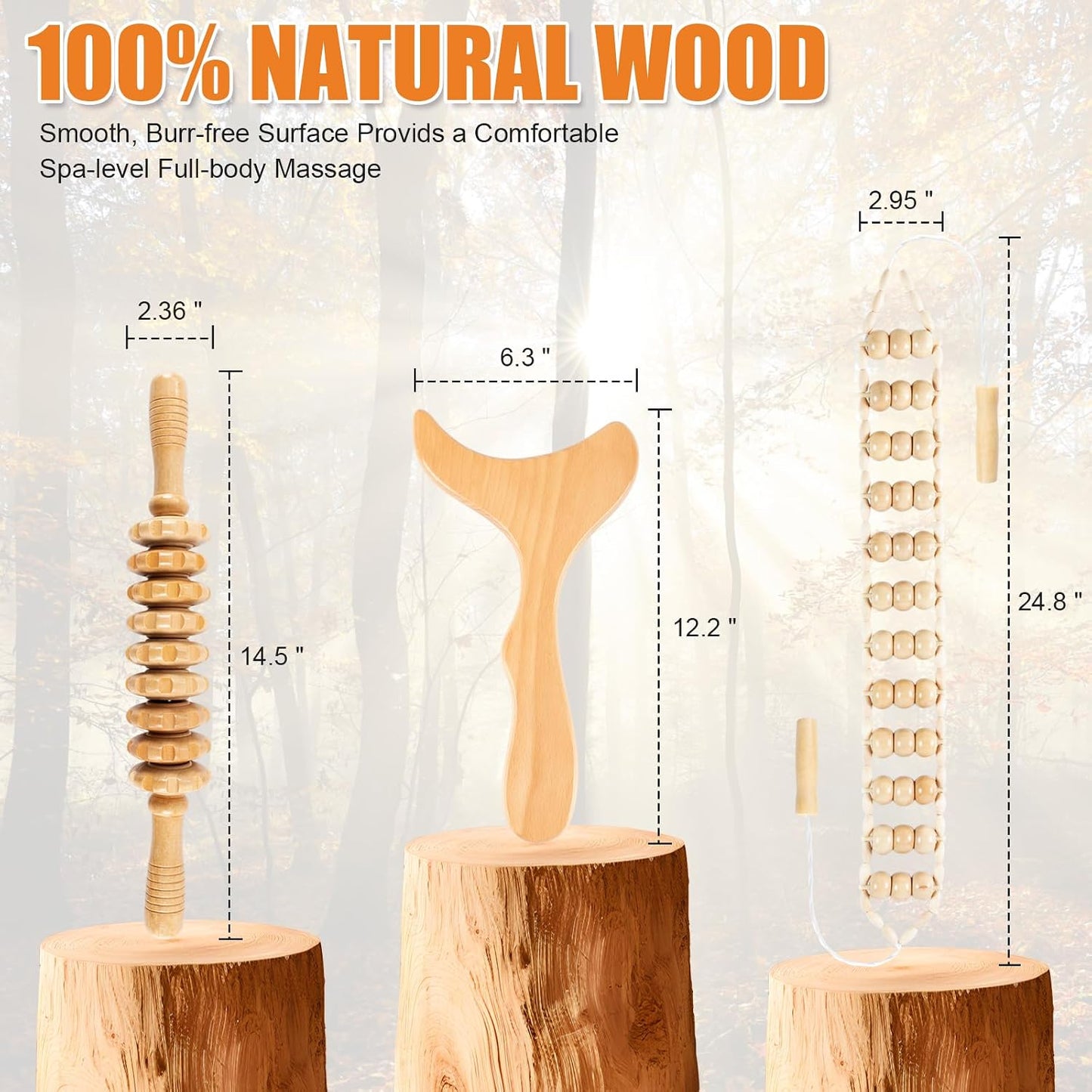 KintKita Wood Therapy Massage Tools,Back Wooden Massage Roller Rope Tool Maderoterapia Kit Professional Cellulite Massager for Body Shaping, Contouring,Back Neck Leg Muscle Relief