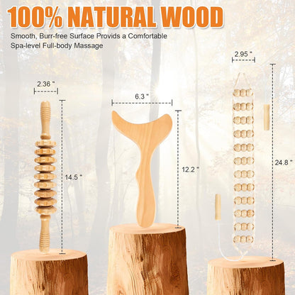 KintKita Wood Therapy Massage Tools,Back Wooden Massage Roller Rope Tool Maderoterapia Kit Professional Cellulite Massager for Body Shaping, Contouring,Back Neck Leg Muscle Relief