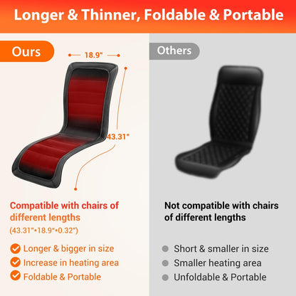 Heated Seat Covers, 43.31”Longer PU Leather Comfortable Seat Cushion, Universal Full Back and Seat Cover for Home Office, Easy to Use Heating Pad for Chairs, Winter Christmas Gift | Universal Full Back and Seat Cover for Home Office, Easy to Use Heating