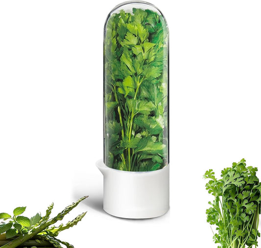 Herb Saver for Refrigerator, Herb Saver Pod Cilantro Containers for Refrigerator, Fresh Herb Keeper for Cilantro, Parsley, Asparagus, Mint, Keeps Greens Vegetables for 2-3 Weeks (Herb Keeper 2Pack)