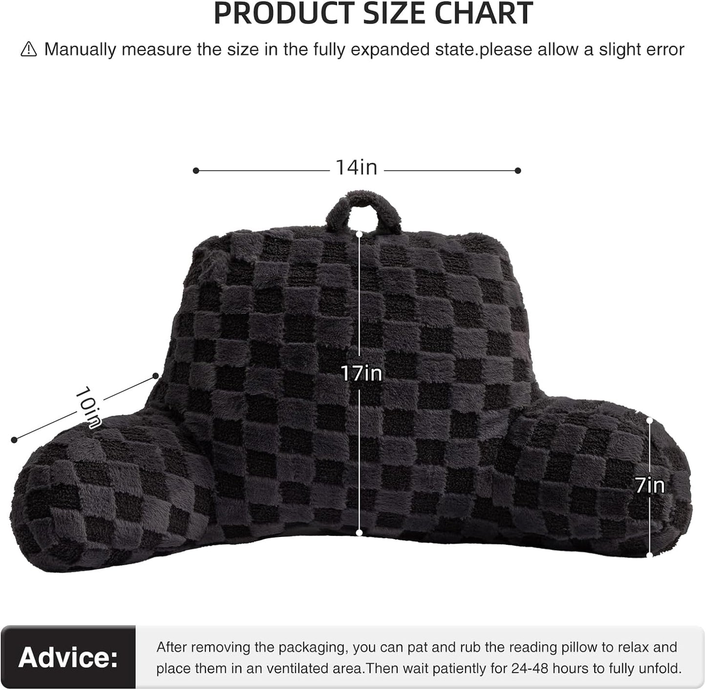 Aimuan Reading Pillow Checkered Bed Rest Wedge Backrest Checkerboard Pillow with Arms Back Support for Sitting Up in Bed Cushion Incline Rest Sleeping Snoring Pillow (Beige,Large)