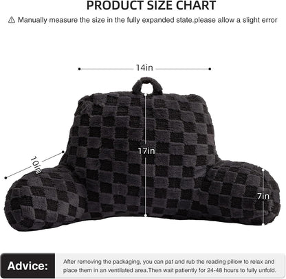 Aimuan Reading Pillow Checkered Bed Rest Wedge Backrest Checkerboard Pillow with Arms Back Support for Sitting Up in Bed Cushion Incline Rest Sleeping Snoring Pillow (Beige,Large)