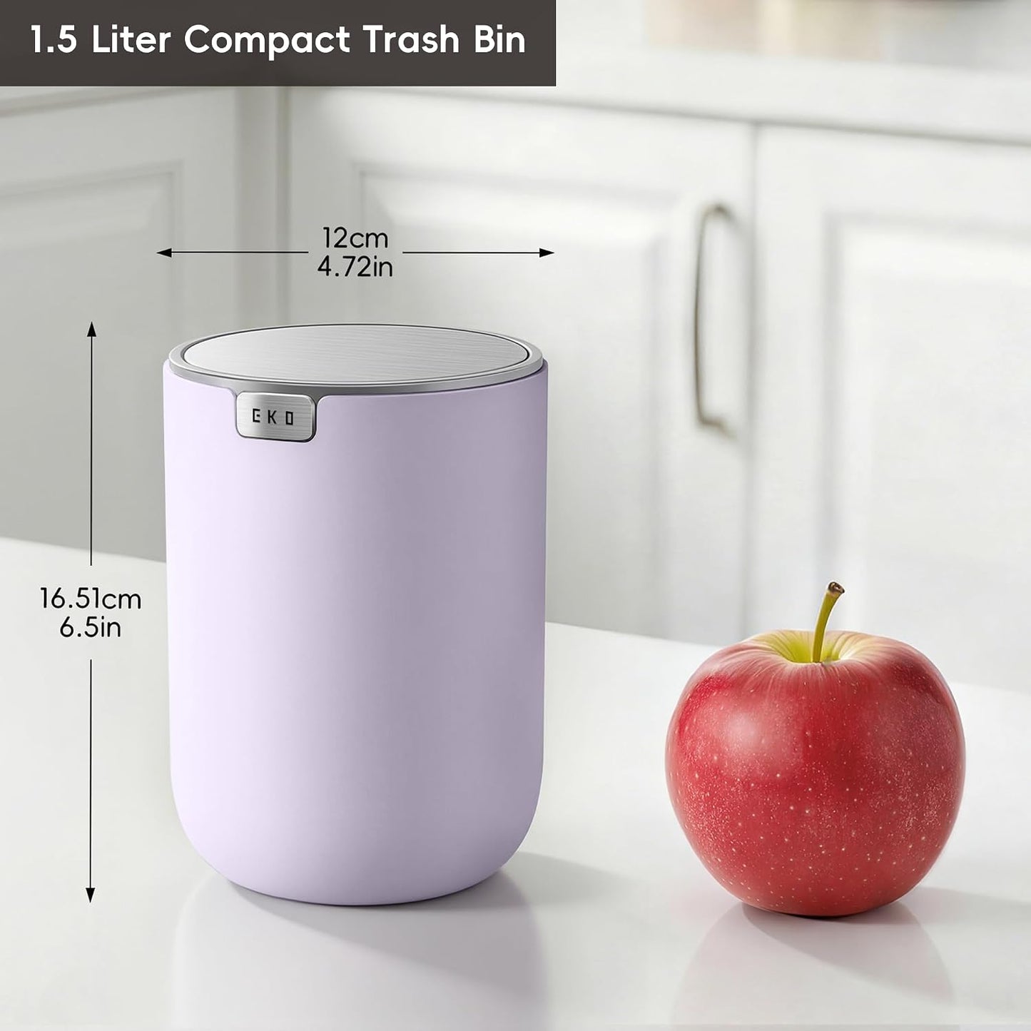 EKO Fandy 0.58 Gal/2.2L Mini Trash Can with Lid, Swing-Top Desktop Trash Can for Bathroom, Countertop, Vanity, Desk or Office, Small Garbage Bin (Blue)