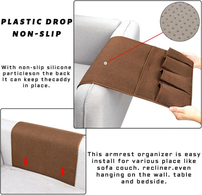 Remote Control Holders for Armchairs, Couch Caddy, Featuring Non-Slip Bases | 5 Pockets Bedside Storage Pocket for TV Remote Holder, Phone Tablet Kindle, Magazines, Gifts for Seniors (Beige, 35"X12.4")