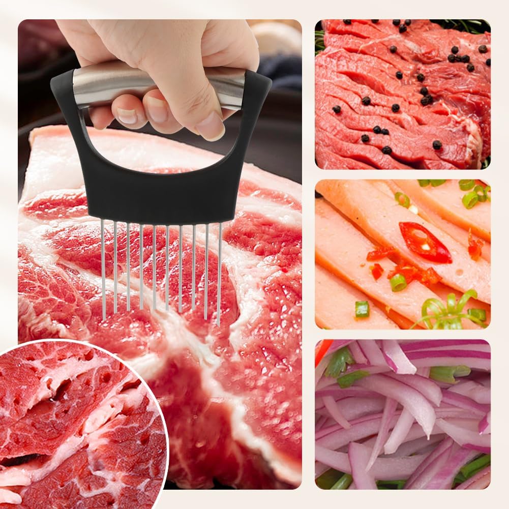 Crinkle Cutter Knife, Rubber Handle Stainless Steel Fries Cutter Slicer with Onion Holder, Vegetable Salad Chopping Knife Home Kitchen Wavy Blade Cutting Tool(Black)