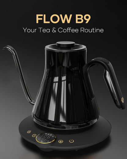 Cocinare Gooseneck Electric Kettle, ±1°F Precise Temperature Control, 1500W Fast Heating, Pour Over Coffee & Tea Kettle with Brew Timer & Keep Warm, Stainless Steel, 0.9L (Matte Black)