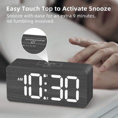 uscce Wooden Digital Alarm Clocks for Bedrooms with 0-100% Dimmable Display