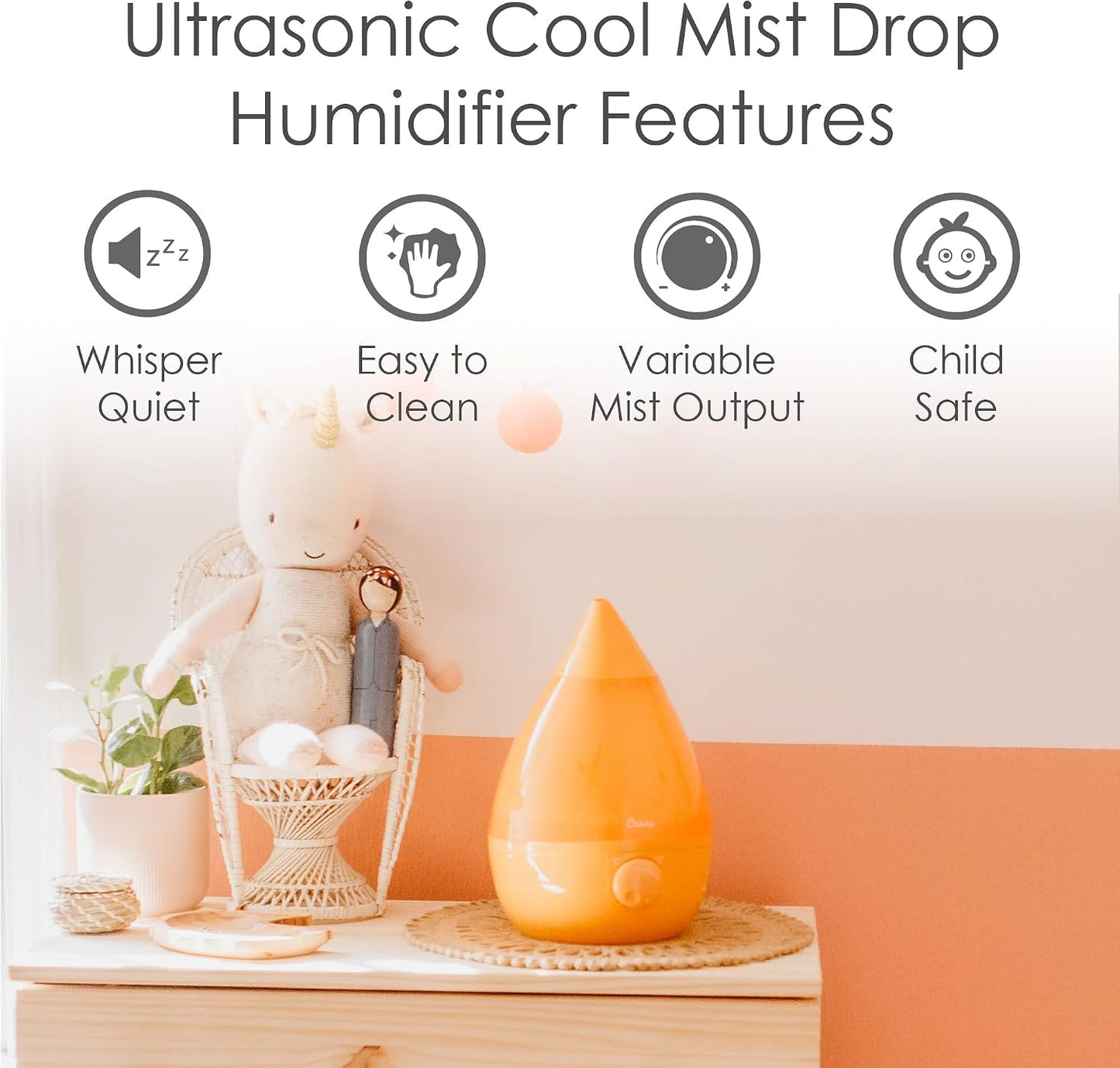Crane Ultrasonic Cool Mist Humidifier for Bedroom, Baby Nursery, Kids Room, Plants, or Office, Large 1 Gallon Tank, Filter Optional, Blue and White