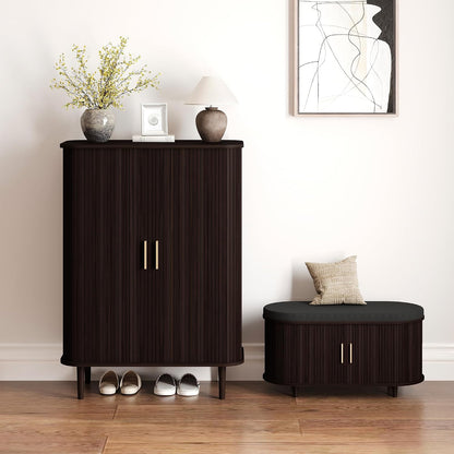 DHH Shoe Storage Cabinet with Sliding Door, 6-Tier Shoe Cabinet with Adjustable Shelves, Modern Freestanding Shoe Storage Organizer for Entryway, Hallway, Living Room (Walnut, 47 ")