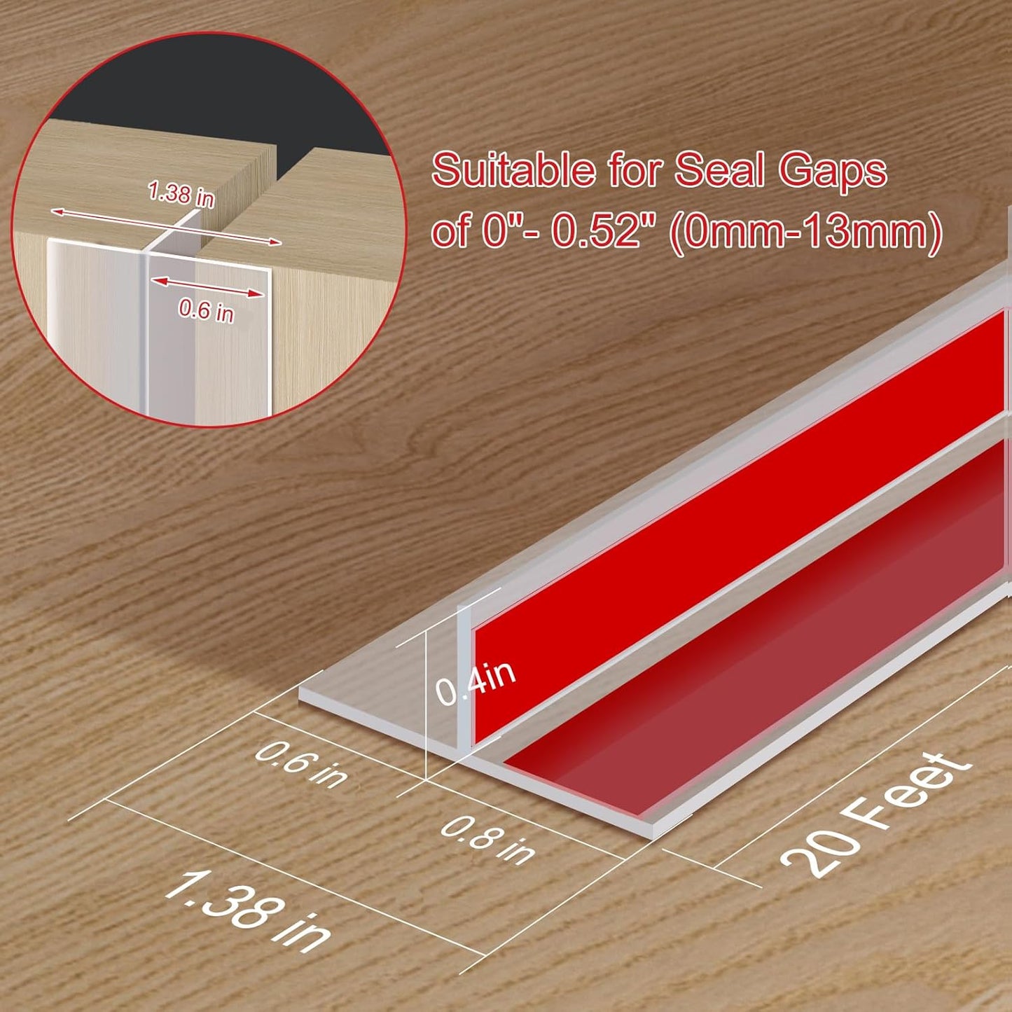 Benory T-Shaped Silicone Door Weather Stripping, Clear, 1.38" W x 20 ft | T-shaped design helps the seal stay in place on door frames while reducing drafts, energy loss, and outside noise