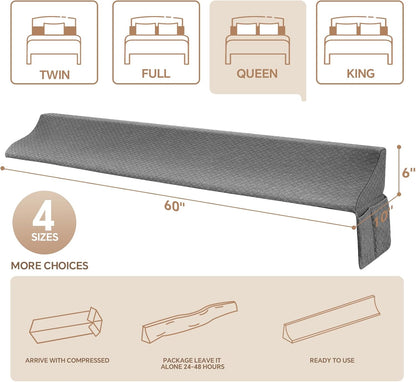 EUHAMS Queen Size Bed Wedge Pillow for Headboard Bed Gap Filller/Mattress Gap Filler (0-7") - Wedge Pillow Headboard Triangle Foam Pillows Wedges Between Headboards Mattress (Grey,60"x10"x6")
