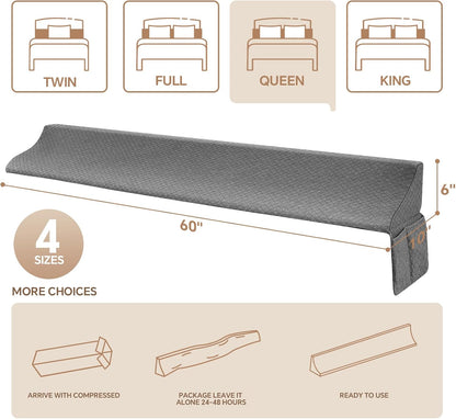 EUHAMS Queen Size Bed Wedge Pillow for Headboard Bed Gap Filller/Mattress Gap Filler (0-7") - Wedge Pillow Headboard Triangle Foam Pillows Wedges Between Headboards Mattress (Grey,60"x10"x6")