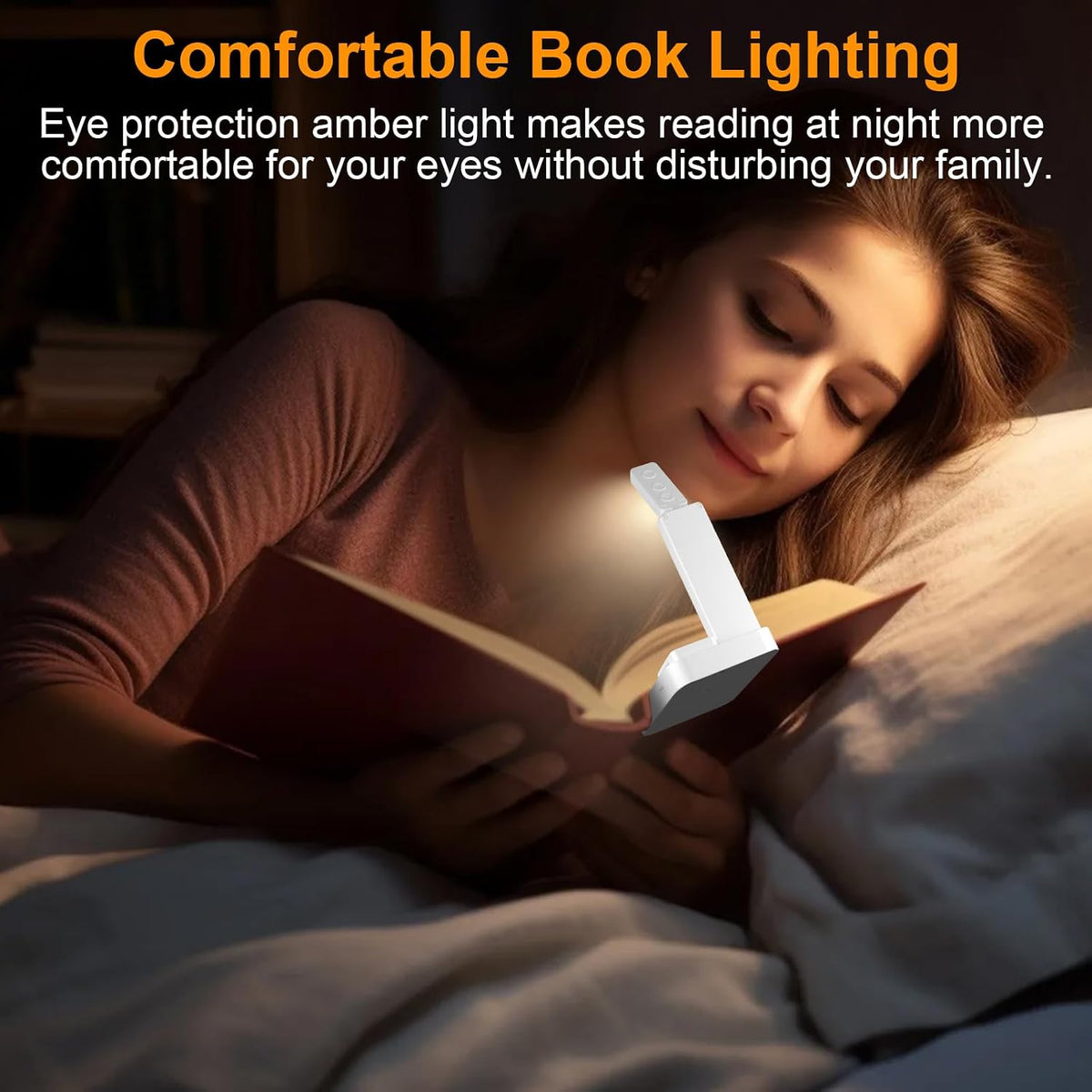 NEWZCLA【2 Pack】Rechargeable Book Light for Reading in Bed,Foldable Clip-On Reading Light,Lightweight 3 Color Amber Eye Care & Stepless Dimming,80H Lasting LED Lamp Gifts for Book Lovers,Travel/2*Black