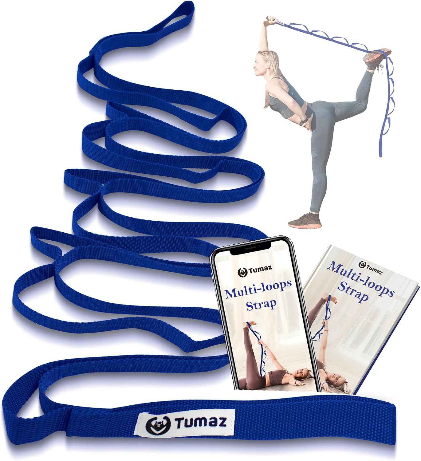 Stretching Strap, 10-Loop Non-Elastic Yoga Strap | Designed for stretching, yoga, Pilates and rehab with 10 loops, durable webbing and a longer 79-inch design