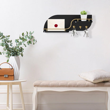 Key Holder for Wall, Decorative Key and Mail Organizer with 3 Metal Hooks and 2 Shelves, Wood Wall Mounted Key Rack for Entryway, White