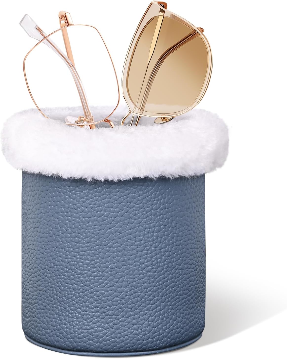 Plush Lined Glasses Holder,Protective Leather Eyeglass Case,Anti-Scratch Eyeglass Holder Stand for Nightstand,Office Desk,Ocean Blue