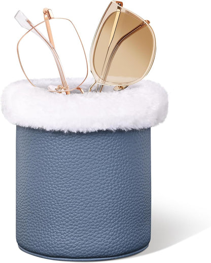 Plush Lined Glasses Holder,Protective Leather Eyeglass Case,Anti-Scratch Eyeglass Holder Stand for Nightstand,Office Desk,Ocean Blue