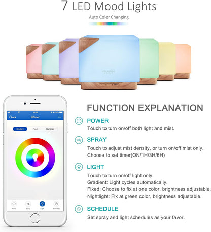 ASAKUKI Essential Oil Diffuser for Home with Top 6 Essential Oil Sets | Large 700 ml Humidifier, Automatic Shut-Off, 7 LED Lights for Living Room, Kitchen, Bedroom, Hotel - Yellow