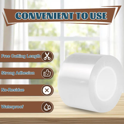 Window Sealing Tape 2 Inch x 33 Ft Transparent Window Insulation Waterproof Nano Draft Isolation Tape Clear Weather Stripping Caulk Tape for Window and Bathroom Shower Glass Side Gaps