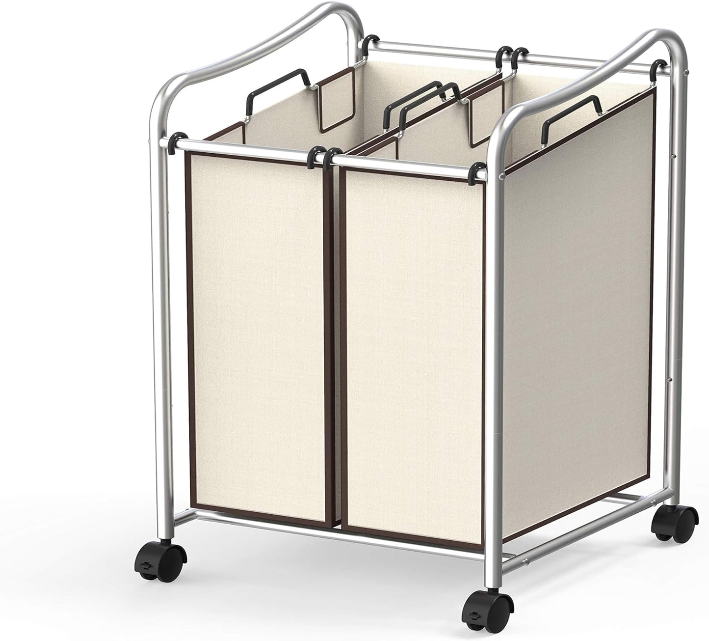 Simple Houseware 2-Bag Heavy Duty Laundry Sorter Rolling Cart, Dark Grey | Removable Bags and Lockable Wheels for Laundry Room Organization