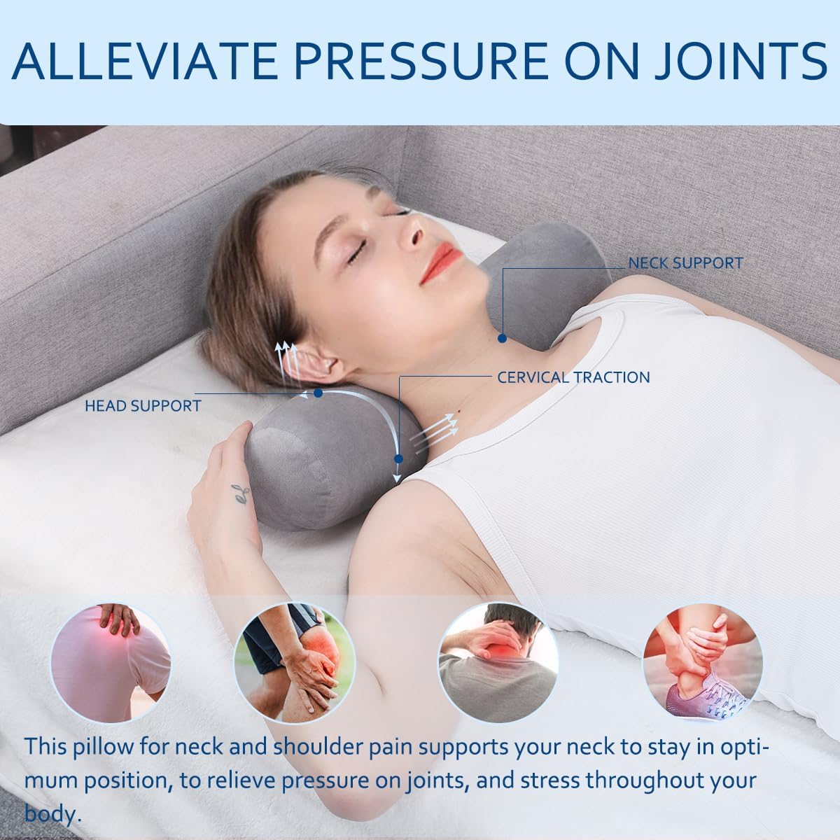 Neck Roll Pillow, Cervical Neck Pillow Bolster Pillow for Sleeping | Cotton neck roll, machine-washable cover, supports neck, legs, back & sleeping, slim bolster for bed & yoga