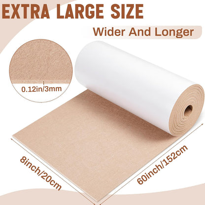 Fullhawl Large Felt Furniture Pads 8 x 60 Inch Non Slip Self Adhesive Heavy Duty Cuttable Strip Roll Felt Sheet Tape for Protecting Hardwood Floors Chair Wall, White
