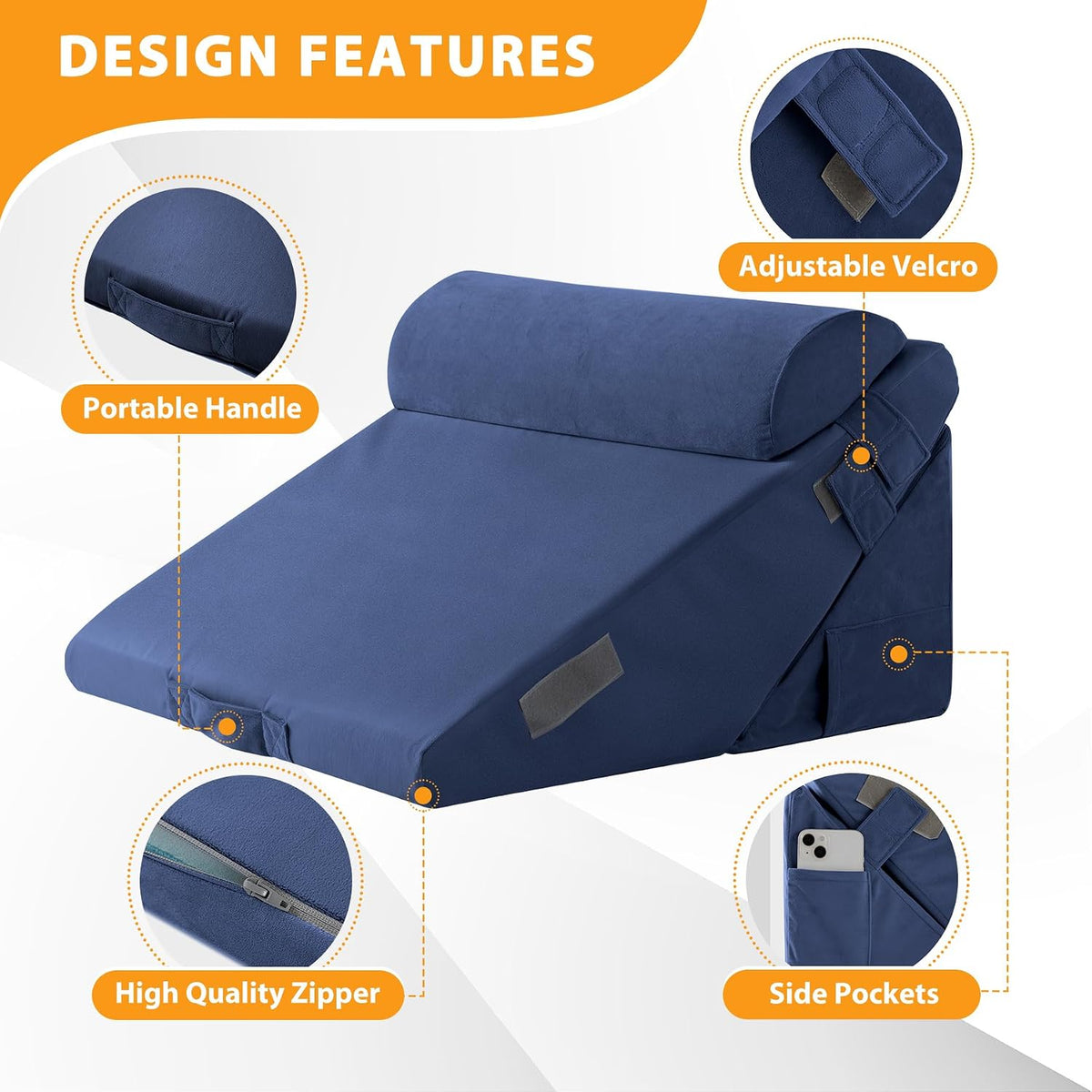 Ruqmuis Wedge Pillow Set for After Surgery, 3PCS Adjustable 9&12 Inch Bed Wedge Pillow for Sleeping, Incline Pillow Wedge for Headboard, Post Surgery, Acid Reflux, Neck&Back Support, White/Grey