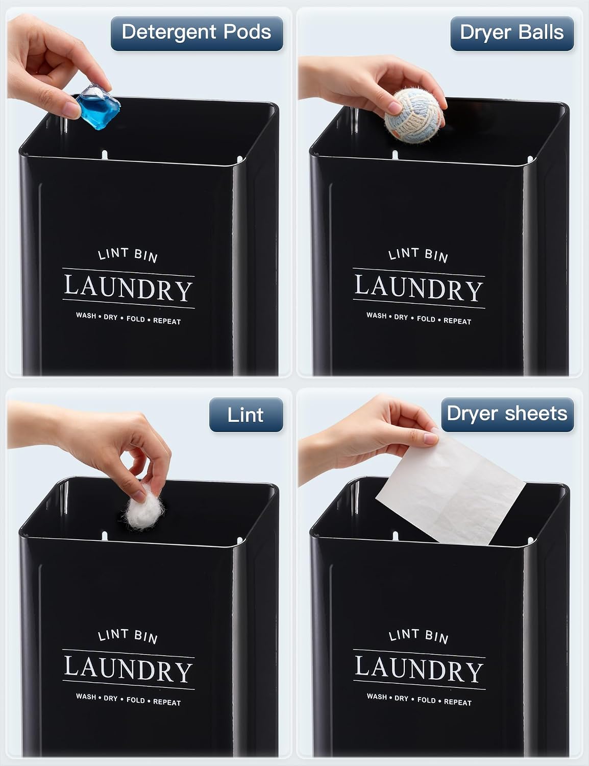 Magnetic Lint Bin, Metal Dryer Lint Trash Can for Laundry Room | Magnetic mount for dryer; includes 2 pet hair removers; farmhouse‑style decor; sturdy metal construction