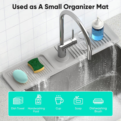 24 Inch Longer Faucet Mat for Kitchen Sink [5° Slope Fast Self-draining]Bathroom Kitchen Sink Splash Guard Silicone Sinks Faucet Mat Splash Guard for Kitchens Sinks Area Tidy Splashs Draining Mats