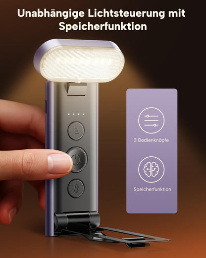 86lux Book Light, Rechargeable Reading Light for Book in Bed | 3 Color Modes & Stepless Dimming, Aluminum Alloy LED Bookmark Light for Book Lovers, Technology Black