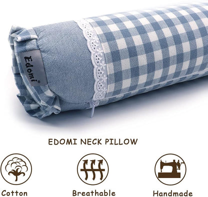 Buckwheat Cervical Pillow for Sleeping, Adjustable Roll Pillow for Neck Relief with Washable Pillowcase, Round Cylinder Bolster for Firm Support, 16x4 inch (Khaki)