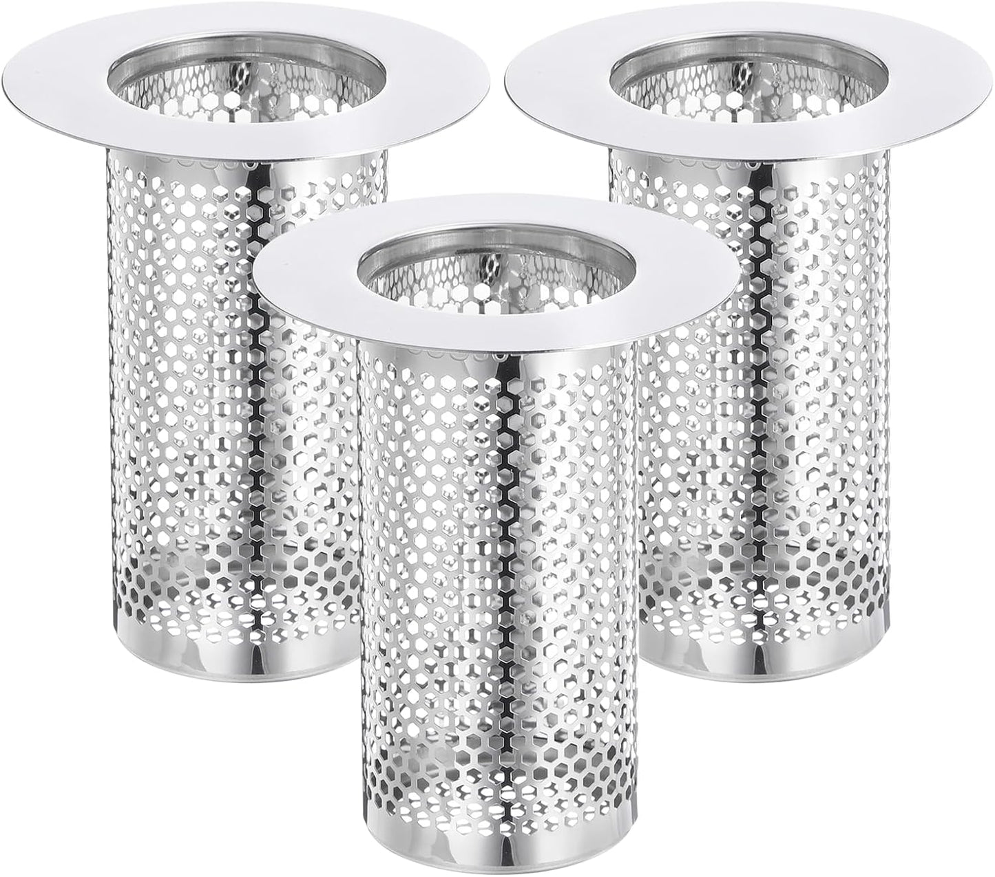 uxcell 2 Pack Shower Drain Strainer, 2" x 2.5" Stainless Steel Floor Drain Strainer Deep Sink Hair Catcher for Kitchen Bathroom Balcony Floor Drain, Fit Hole Size from 1.57" to 2.56"