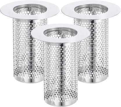 uxcell 2 Pack Shower Drain Strainer, 2" x 2.5" Stainless Steel Floor Drain Strainer Deep Sink Hair Catcher for Kitchen Bathroom Balcony Floor Drain, Fit Hole Size from 1.57" to 2.56"