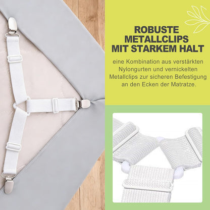 4 Pack Triangle Bed Sheet Holder Straps, Adjustable Mattress Sheet Fasteners and Clips for Fitted Sheets, Elastic Sheet Grippers Suspenders for Twin, Full, Queen, King Size Beds, White
