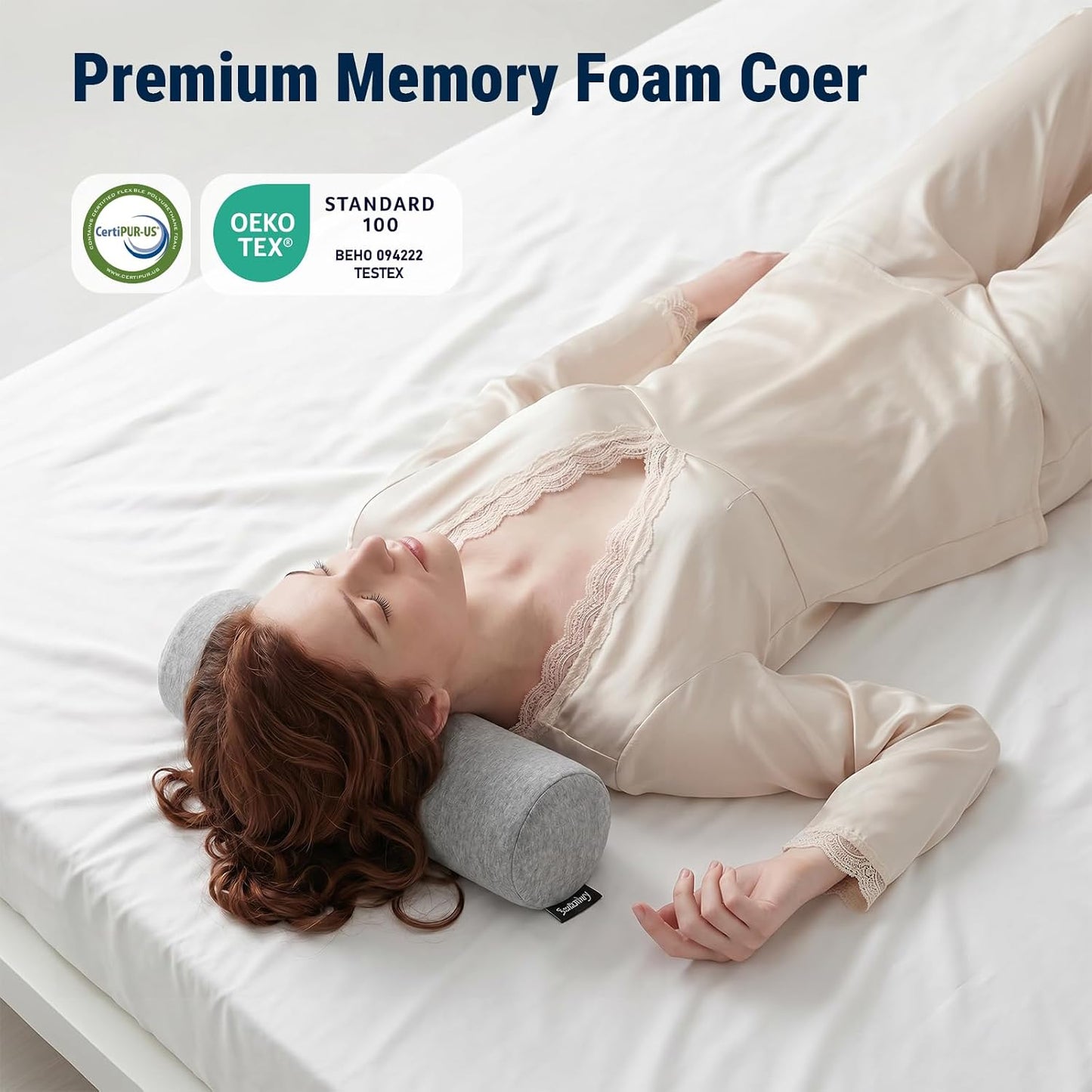 Neck Roll Pillow for Neck Pain Relief - Memory Foam Neck Support Pillow for Bed | Round Neck Pillow for Sleeping, 15.7 * 6 * 6 inch (Cool-Blue)