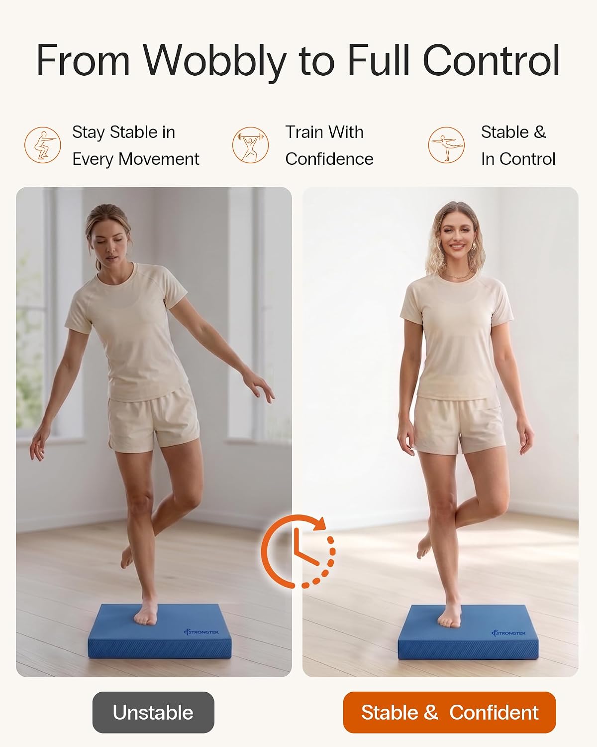 StrongTek Foam Balance Pad, High-Density TPE, 15.8 x 13 x 2 in, Non-Slip | Water-Resistant, Supportive Cushioning, Kneeling Support, Core Strength and Stability Training, Physical Therapy and Yoga