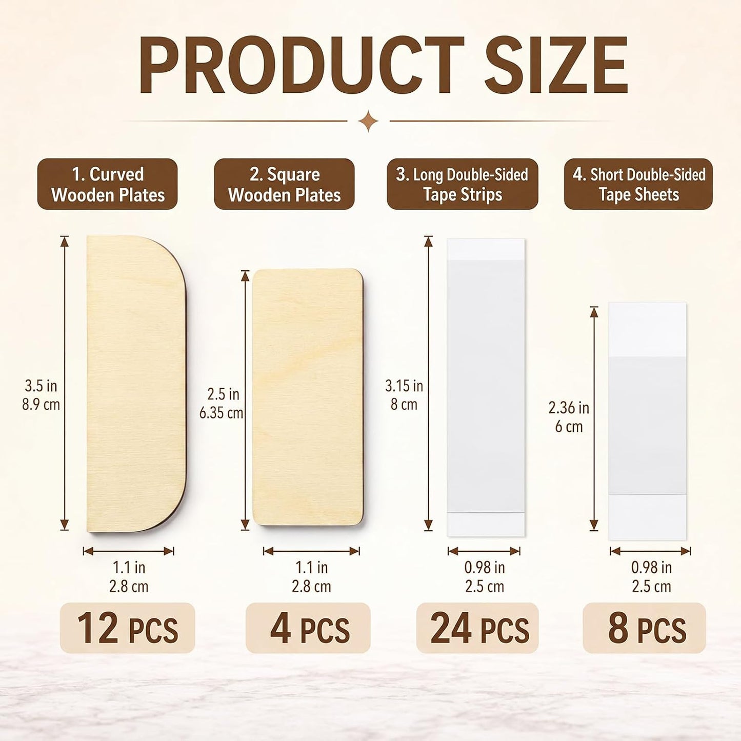 8 Pack 3.5 Inch Hinge Repair Wooden Plate Door Hole Cover Plate Wooden Hinge Filler Wood Repair Kit Kitchen Cabinet Hinges Cabinet Door Blanks with Double Sided Tapes
