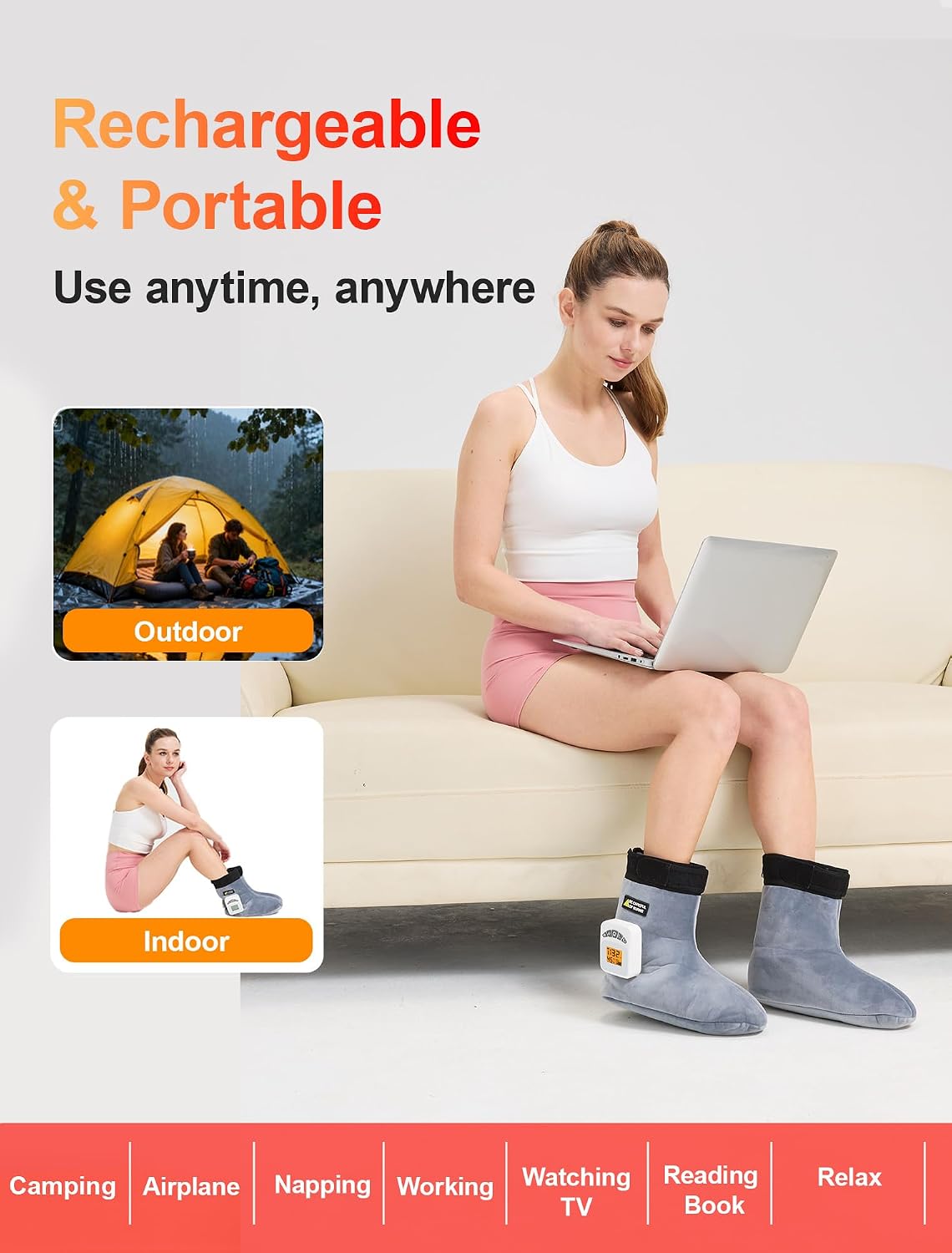 CAMECO 2-in-1 Cordless Foot Heating Pad & Massagers for Feet Neuropathy Pain Relief, 5000mAh 104℉-140℉ Heated Foot Warmers for Women Men, Rechargeable Vibration Heating Booties for Ankle Under Desk
