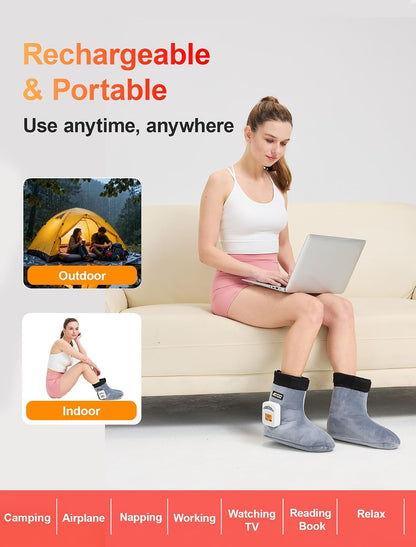 CAMECO 2-in-1 Cordless Foot Heating Pad & Massagers for Feet Neuropathy Pain Relief, 5000mAh 104℉-140℉ Heated Foot Warmers for Women Men, Rechargeable Vibration Heating Booties for Ankle Under Desk