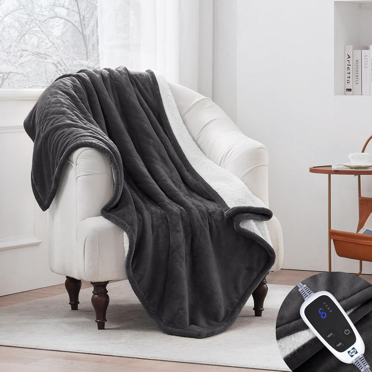 Sealy Electric Throw Blanket Heated Flannel & Sherpa Auto Shutoff 50"x60"