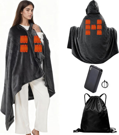 Large Cordless Heated Blanket Shawl, 71"×43" with Power Bank