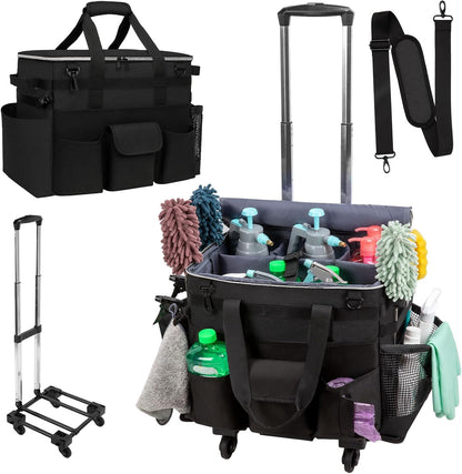 Wearable Large Cleaning Caddy Bag for Housekeepers (Black&Gray) | Cleaning Supplies Organizer with Adjustable Shoulder, Waist & Handle Straps, Detailing Bag for Kitchen Supplies