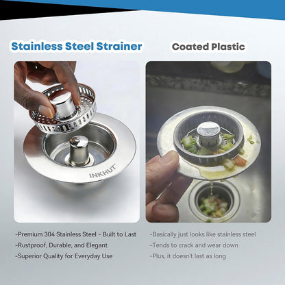 Upgraded 3 in 1 Kitchen Sink Drain Strainer | Stainless Steel Sink Stopper, Anti-Clogging Food Catcher Basket, Bounce Core Drain Strainer Plug for 3 1/2 inch Drain