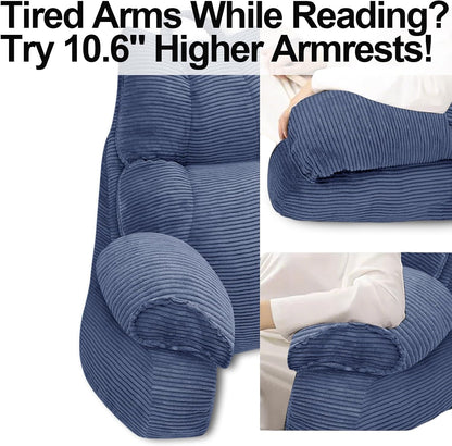 Reading Pillow for Bed with Arms, Back Support, Memory Foam（Grey Black） | Reading Pillow for Bed with High Arm Rests, Back Support Pillow for Sitting Up, Shredded Memory Foam for Reading, TV & Gaming