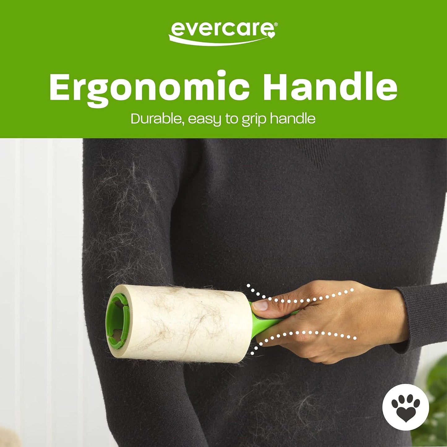 Evercare Pet Hair Lint Rollers All Purpose Use 100 Easy-Tear Sheets Per Roll Reusable Sticky Roller Pets Cat & Dog Hair Remover Contoured Handle For Furniture Clothing & Cars, Set of 3, Green
