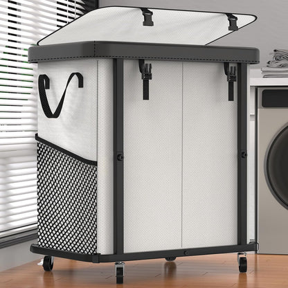 Laundry Hamper with Wheels,150L Leather Patchwork Clothes Hamper Black | Rolling Laundry Basket with Sturdy Metal Frame, Removable Washable Bag,Tall Clothes Sorter for Bedroom, Laundry Room, Dorm