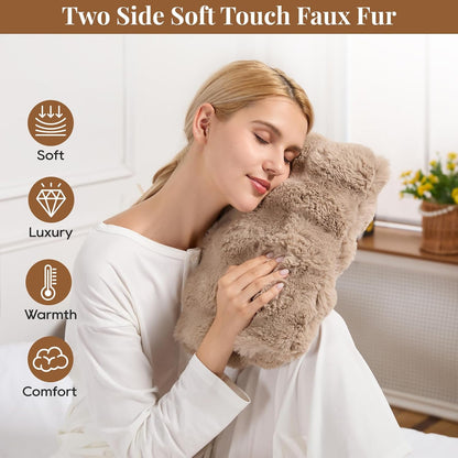 Double-Sided Heating Pad for Hands, Luxury Faux Fur Electric Hand Warmer for Fingers Arthritis, Heated Gloves Indoor Use, Hand Warmer Pouch for Women Men Hand Pain Relief, 3 Levels & Auto Off, Brown