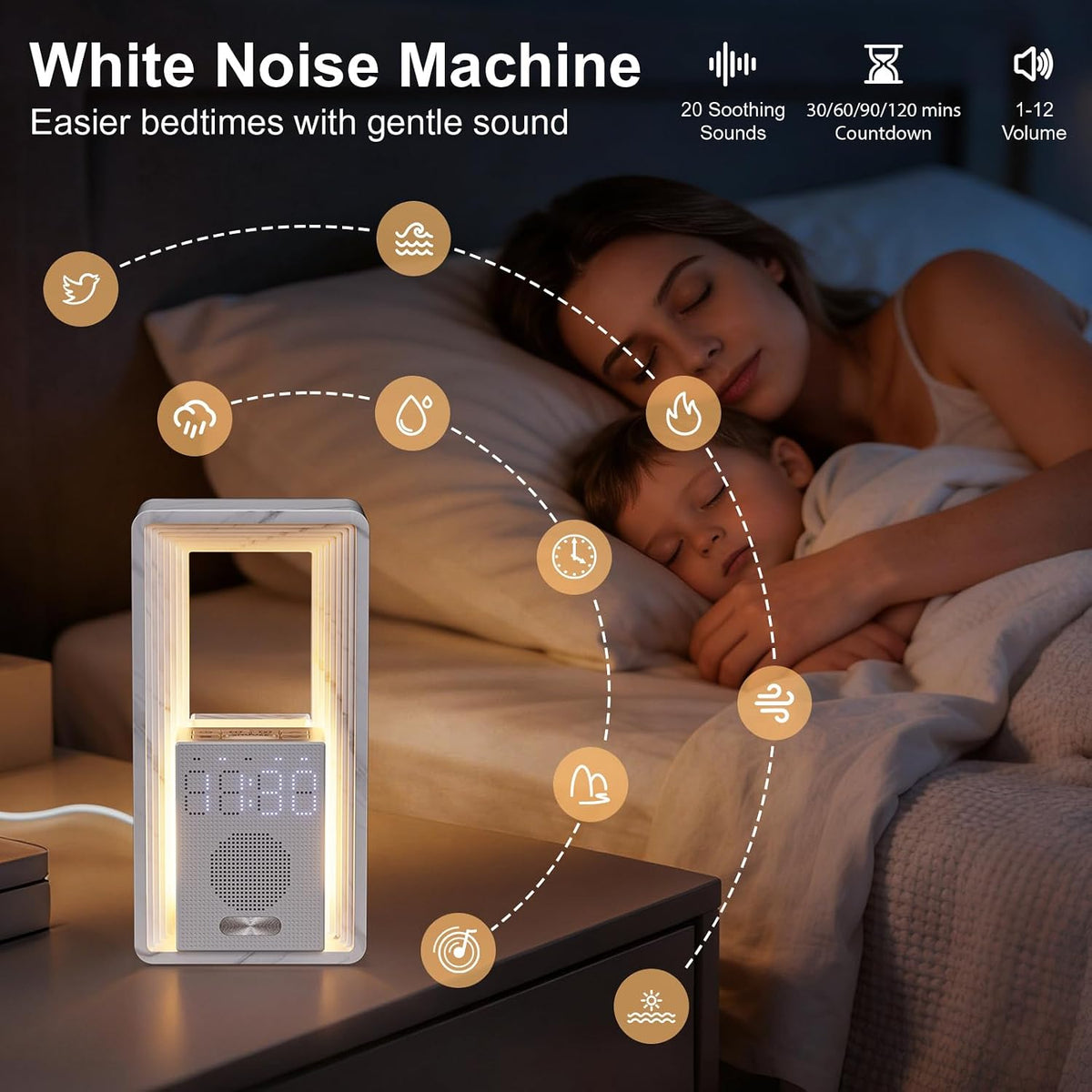 Hensam Sunrise Alarm Clock with 20 White Noise & Night Light for Bedroom
