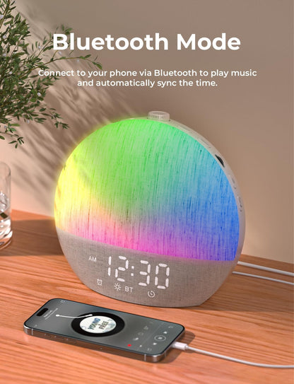 LIORQUE Wake Up Light Sunrise Alarm Clock for Bedrooms with BT Speaker